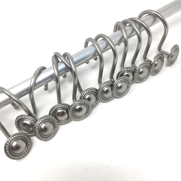 Set of 12 Brushed Nickel Round Medallion Shower Curtain Hooks - Picture 2 of 16